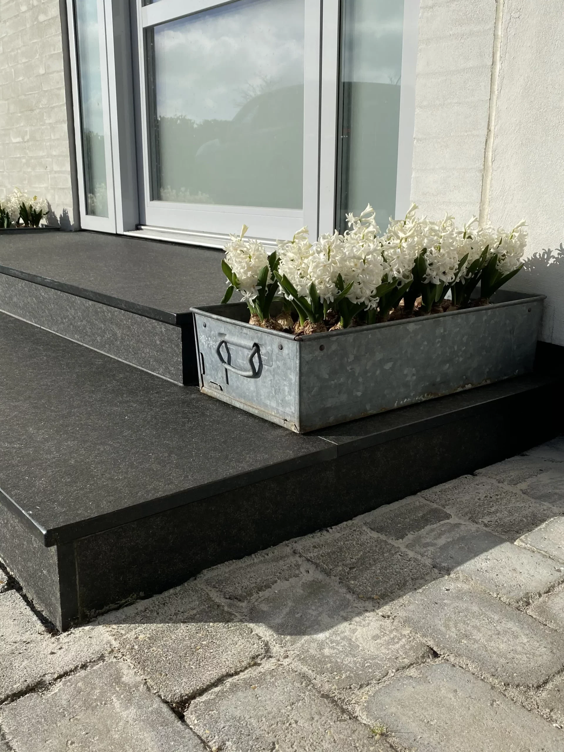 Außentreppe mit Stufen aus Granit Nero Assoluto geflammt