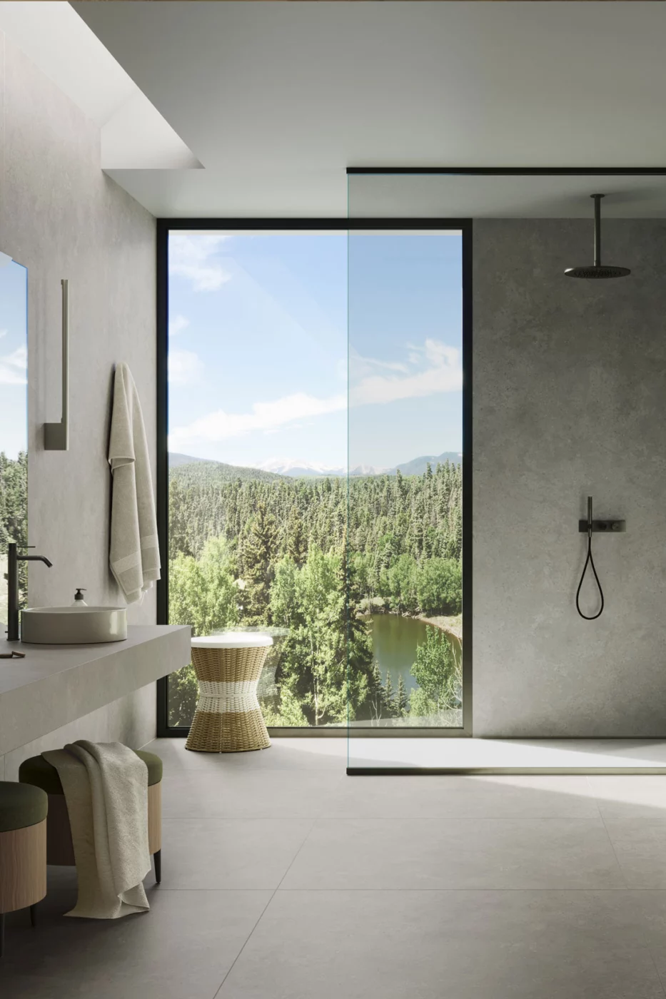 Neolith Artisan, Anwendungsbeispiel mit Keramik warmes Grau in Kalksteinoptik